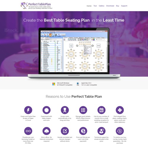 Computer design with the title 'Design Concept for Perfect Table Plan'