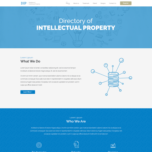 Database design with the title 'Patent, Intellectual Property Directory'