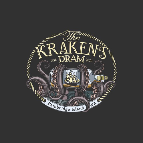 Pirate logo with the title 'The Kraken's Dram'