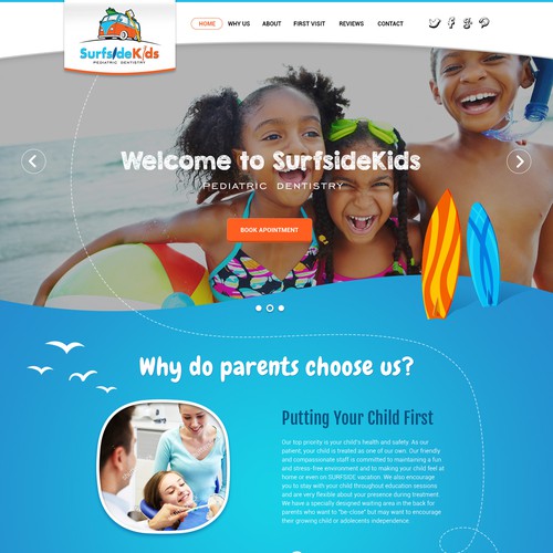Dental website with the title 'Web page design for Pediatric dental practice'