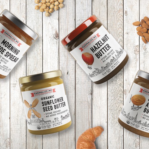 Organic design with the title 'Label design for organic nut butters for Karmalize.me'