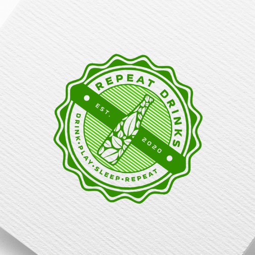 Stamp design with the title 'Organic logo concept for Repeat Drinks!'