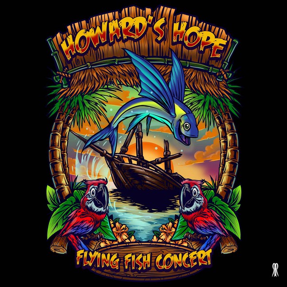 Beach bar design with the title 'The Howard's Hope 1st Annual Flying Fish Concert'