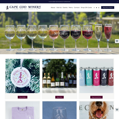 Ecommerce design with the title 'Cape Code Winery E-commerce Design'