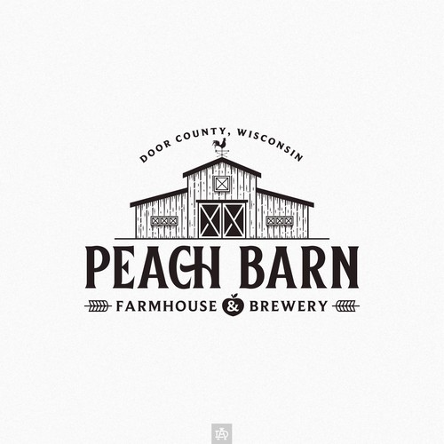 Farmhouse design with the title 'Peach Barn Farmhouse & Brewery Logo'