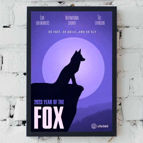 Violet design with the title 'Fox Silhouette Poster Design'
