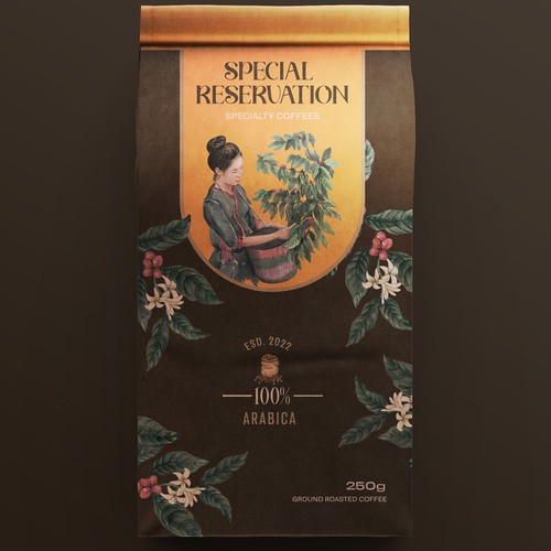 Shop packaging with the title 'Special Reservation Coffe'