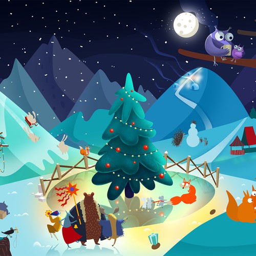 Christmas illustration with the title 'forest christmas'