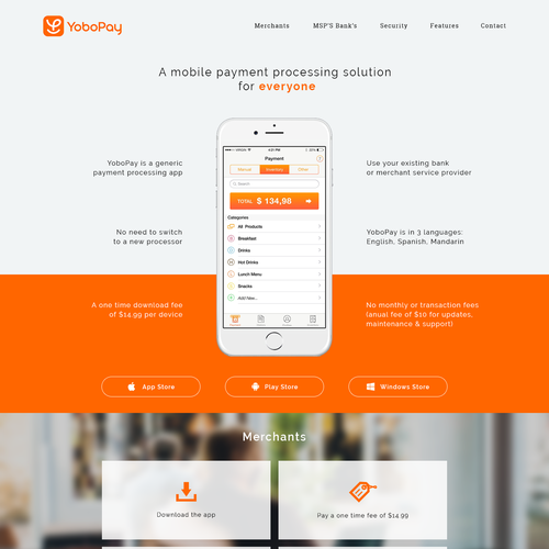 Mobile app website with the title 'Webdesign for mobile payment app'
