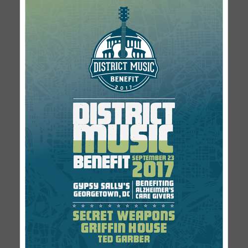 Concert design with the title 'Poster Design for District Music Benefit concert'