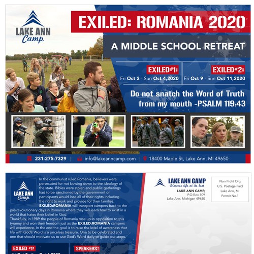 Retreat design with the title 'Postcard fror Lake Ann Camp Student Retreat'