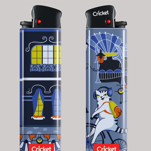 Night illustration with the title 'Retro syle illustration for Cricket Lighter'