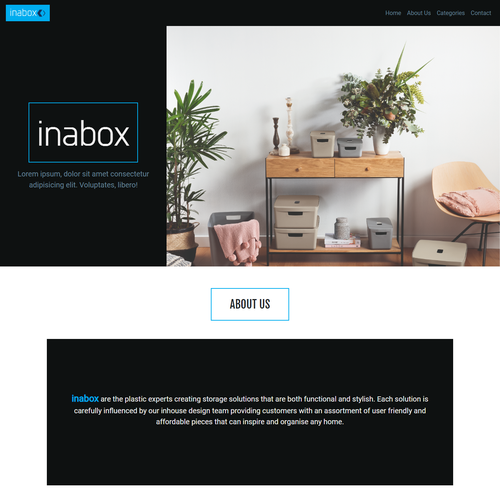 Bootstrap website with the title 'Landing page for storage boxes website'