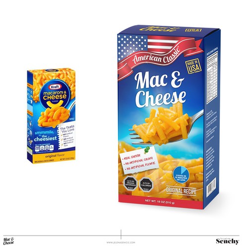 Food packaging label with the title 'Mac & Cheese'