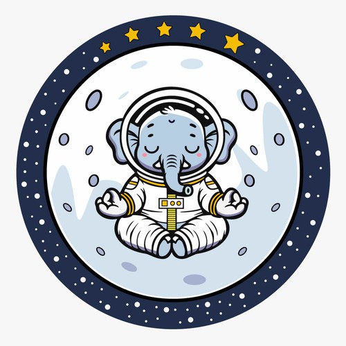 Baby elephant design with the title 'astronaut Elephant doing yoga'