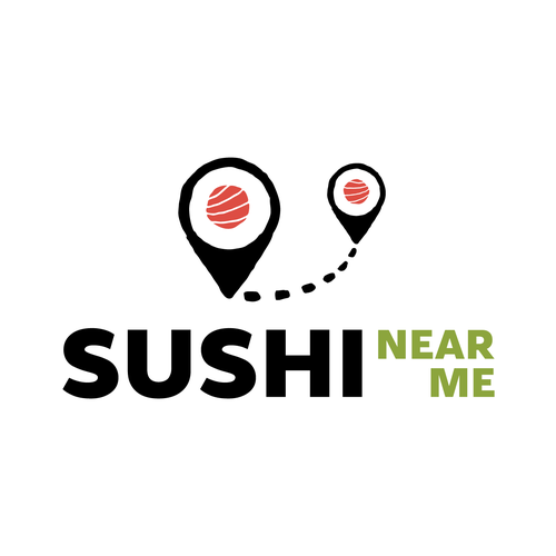 Location pin logo with the title 'Brand design for Sushi Near Me'