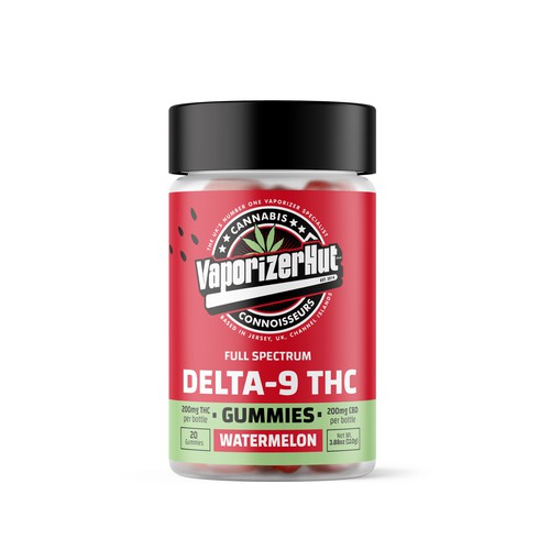 Gummy packaging with the title 'Looking for an awesome branded design to match our logo for our CBD/THC Edible Gummies range'