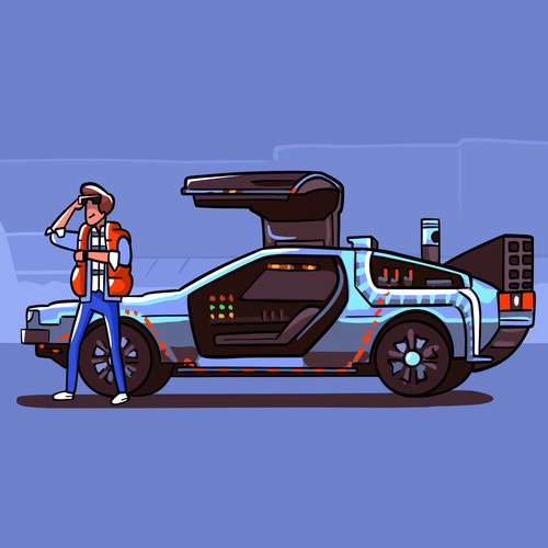 Graphic illustration artwork with the title 'Back to the future illustration '