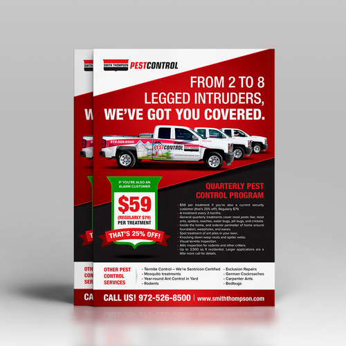 Red design with the title 'Smith Thompson Pest Control'