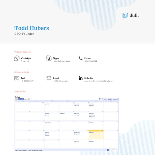 Light website with the title 'Contact information web page design'