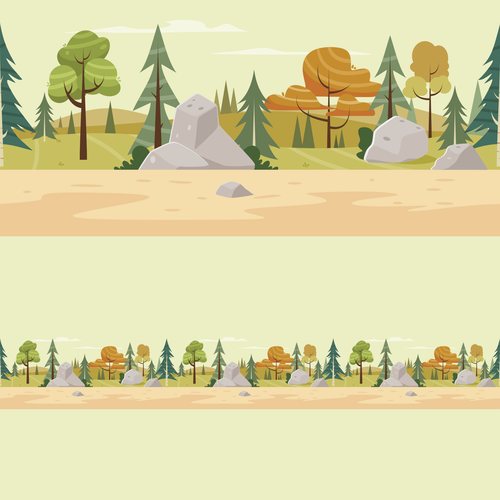 Landscape artwork with the title 'The Forest and Hills'