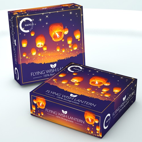 Board game packaging with the title 'Luxury package design concept for flying lantern'