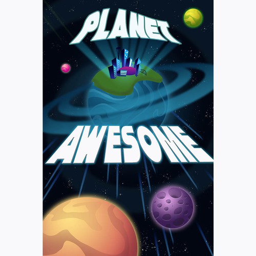 Planet illustration with the title 'Planet Awesome poster'