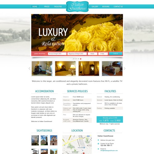 Hotel website with the title 'Guesthouse website'