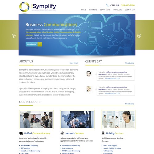 Corporate website with the title 'Help iSymplify with a new website design'