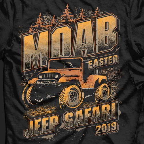 Hand-drawn t-shirt with the title 'Moab Jeep Safari'