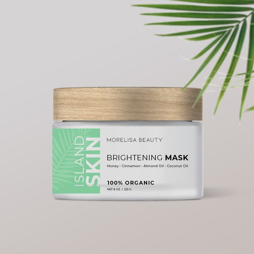 Tropical island design with the title 'Packaging Design Cosmetic Container'