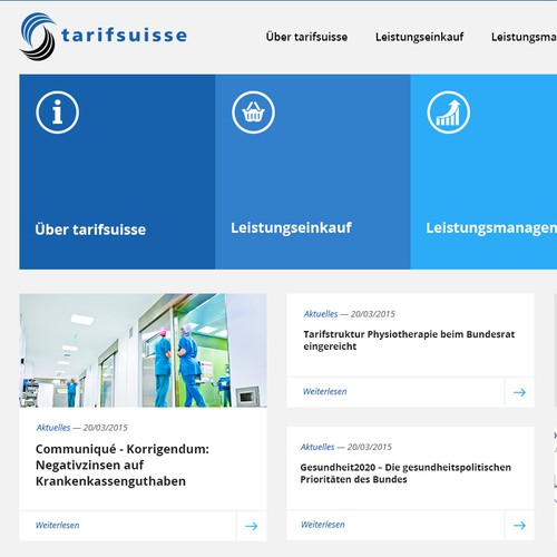 Insurance website with the title 'New public website for a purchasing company in the Swiss health sector'