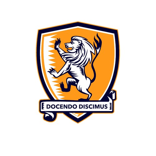 Heraldic logo with the title 'Docendo Discimus School Coat of Arms'
