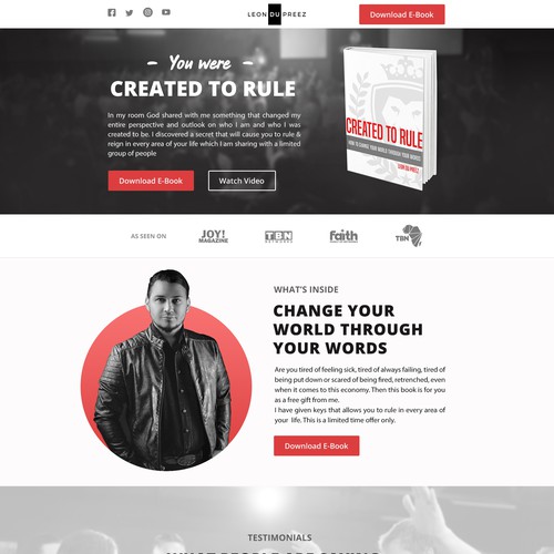 Single page design with the title 'Landing Page of Book for Leon DuPreez'