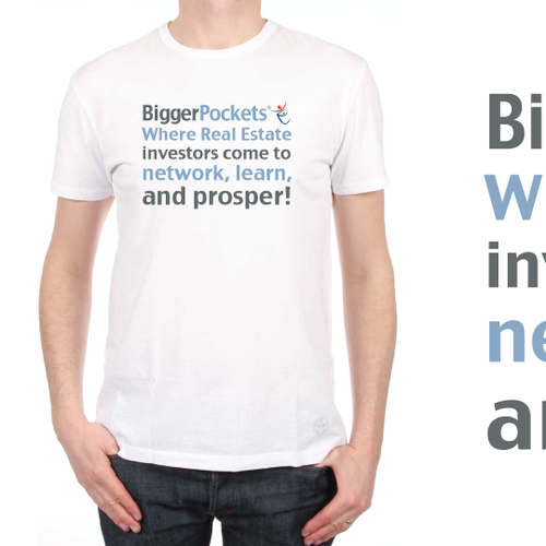 Text t-shirt with the title 'Where real estate investors come to network, learn, and prosper! '
