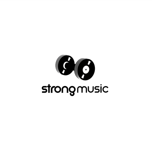 Dumbbell logo with the title 'Strong Music logo'