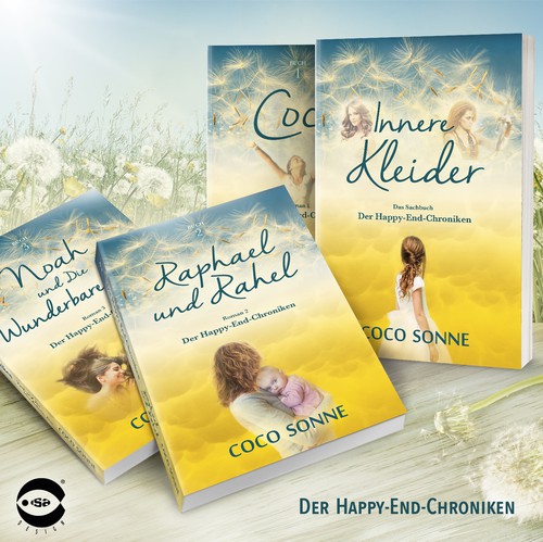 Novel book cover with the title 'Book covers for "Der Happy-End-Chroniken“ series by Coco Sonne'