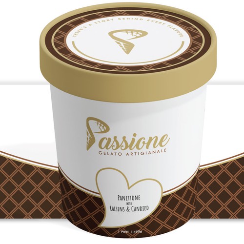 Ice cream packaging with the title 'Packaging design for a gourmet gelato brand'