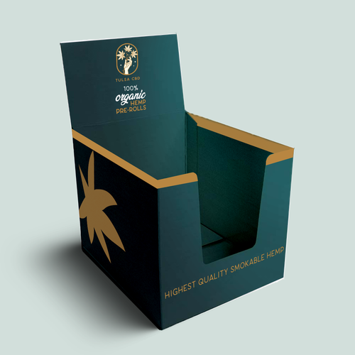 Art Deco label with the title 'Tulsa CBD Retail Shelf Box Design'