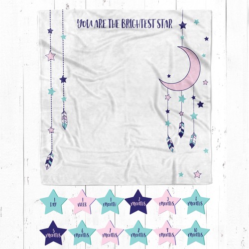 Textile design with the title 'Milestone blanket design with moon and stars'