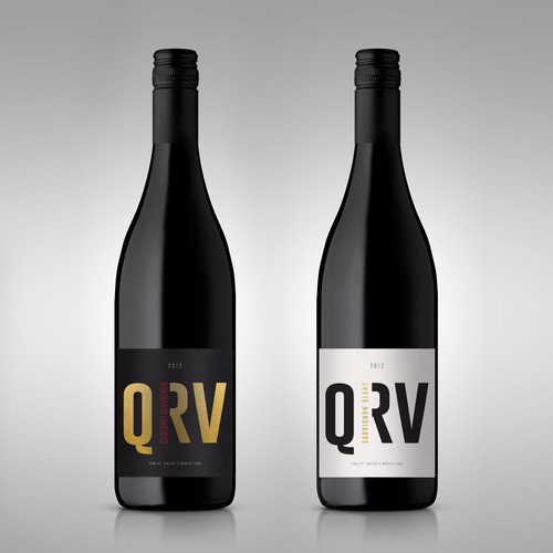 Red wine label with the title 'QRV Wine Labels'