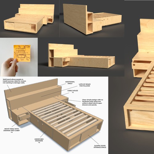 3D rendering design with the title 'Furniture design and render'