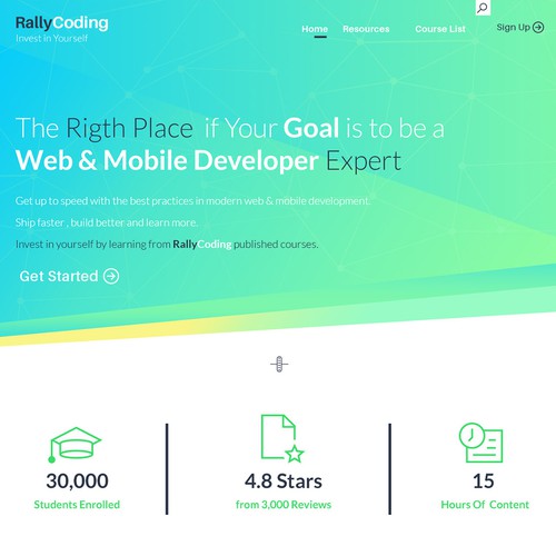Timeline design with the title 'Landing page for online courses concept'