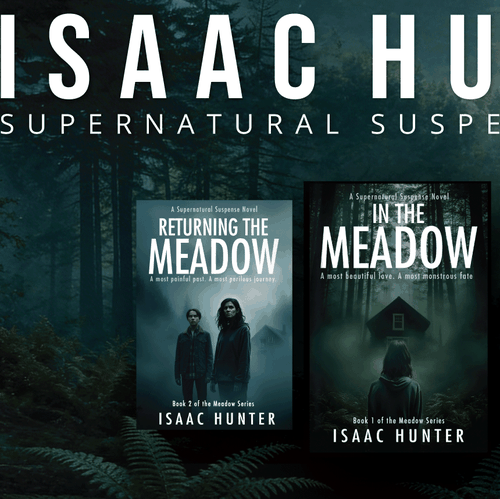 Promotional design with the title 'Print Banner for In-Person Events - Isaac Hunter Books'