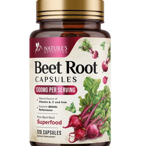 Label with the title 'Beetroot capsules'