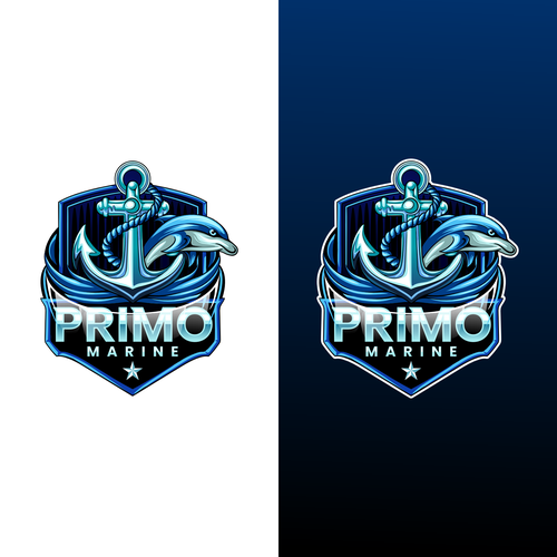 Dolphin design with the title 'Primo Marine'