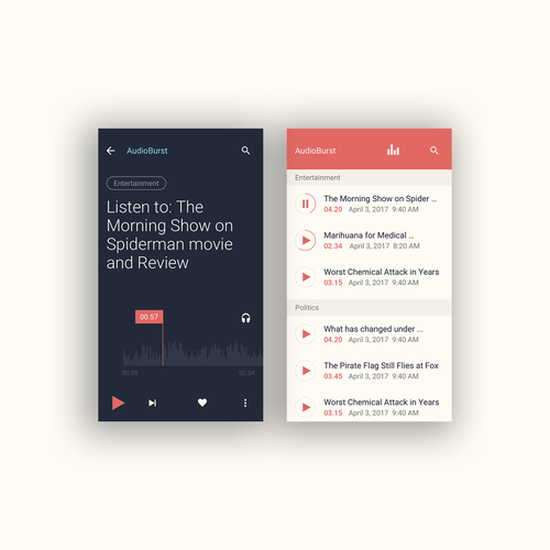 Mobile-first design with the title 'Audioburst Mobile Website Design'