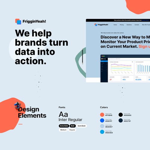 Dashboard website with the title 'eCommerce Price Monitoring Website Redesign - FrigginYeah!'