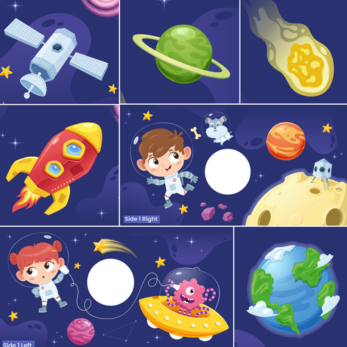 Space illustration with the title 'Space-themed tent for kids.'