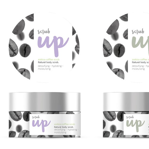 Branding label with the title 'Scrub up'